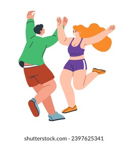 Partying couple, isolated man and woman personages with smiles on faces dancing and enjoying evening. Night club activity and fun, male and female characters being close. Vector in flat style