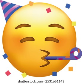 Emoji de festa. Emoticon com chifre de festa e chapéu.