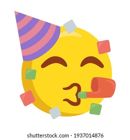 Partying Emoji Icon Illustration. Horn and Hat Party Symbol Emoticon Design Doodle.