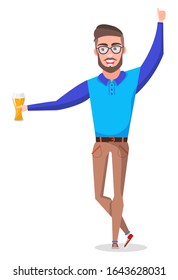 Partying man holding alcoholic beverage in hand vector, isolated character having fun. Bachelor drinking beer, gentleman relaxing on weekends flat style
