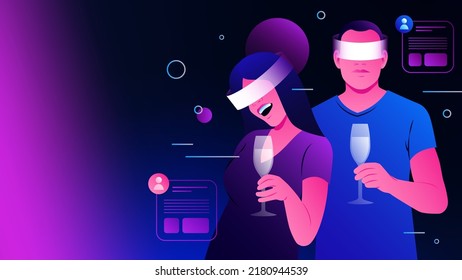 Partying in Metaverse. Making friends or love in VR Illustration. Vector illustration