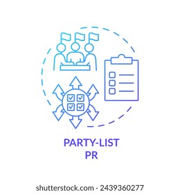 Party-list PR blue gradient concept icon. Democracy election, lobbying. Electoral voting system. Government structure. Round shape line illustration. Abstract idea. Graphic design. Easy to use