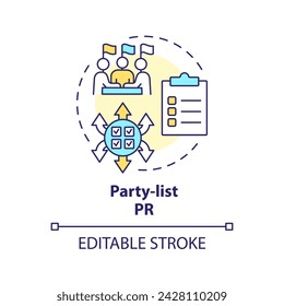 Party-Liste PR Multi-Color Konzept Symbol. Demokratie, Wahlen, Lobbyismus. Wahlsystem. Regierungsstruktur. Darstellung der runden Formlinie. Abstrakte Idee. Grafikdesign. Benutzerfreundlich