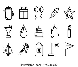 party,new year icon set with perfect outline style best for your business