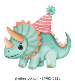 Party-Ready Triceratops Celebrates with Fun Hat