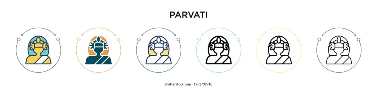 Parvati icon in filled, thin line, outline and stroke style. Vector illustration of two colored and black parvati vector icons designs can be used for mobile, ui, web