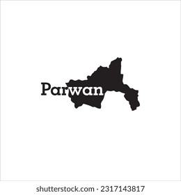 Mapa de Parwan y diseño de letras negras sobre fondo blanco
