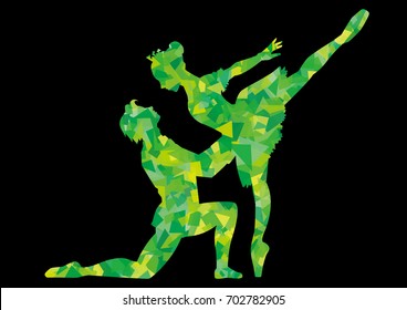 Pas de deux of ballet - sleeping beauty - silhouette of green cellophane ( black background )