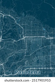 Pasadena, California, USA artistic blueprint map poster