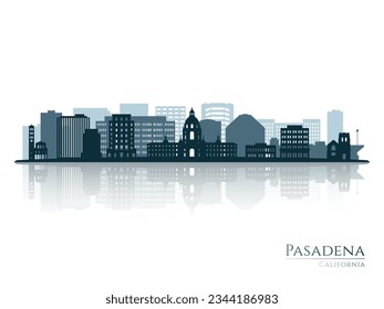 Pasadena skyline silhouette with reflection. Landscape Pasadena, California. Vector illustration.