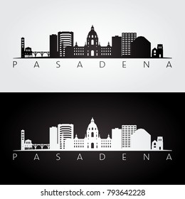 Pasadena usa skyline and landmarks silhouette, black and white design, vector illustration.