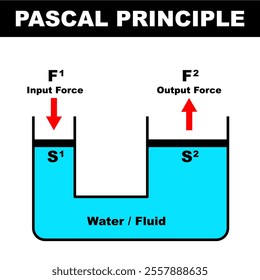 Pascal Principle or Pascal Law hydraulic mechanism vector illustration. physics education graphic. Physics illustration of water or liquid pressure theory