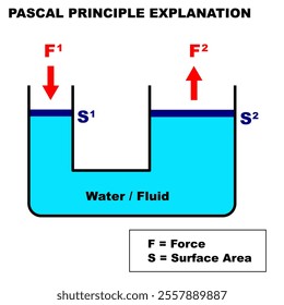 Pascal Principle or Pascal Law hydraulic mechanism vector illustration. physics education graphic clip art with explanation element. Physics illustration of water or liquid pressure theory