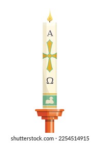 Paschal candle for Easter vigil of Holy Week above wooden candlestick