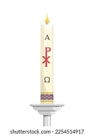 Paschal candle for Easter vigil of Holy Week above Silvered candlestick