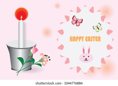 Paschal candle and flower,rabbit with butterflies on frame vector image.