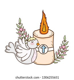Paschal candle sacred with dove bird