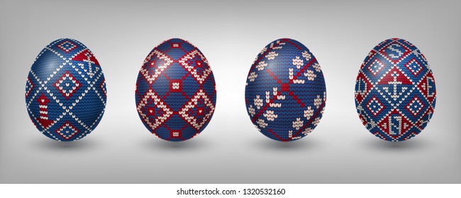 Paschal eggs decorated with northen knitting patterns