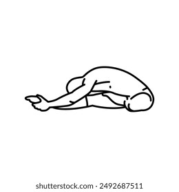 Paschimottanasana line icon. A man does yoga. Vector isolated element. Editable stroke.