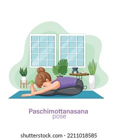 Paschimottanasana yoga pose showing. Vector EPS 10.