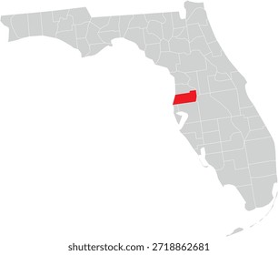 Pasco County on Map of Florida State Editable Vector