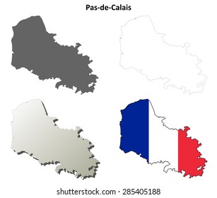 Pas-de-Calais (Nord-Pas-de-Calais) outline map set