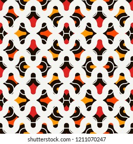 Paseo abstract ornament. Ethnic and tribal pattern. Mosaic tiles. African style seamless surface design. Repeated geometric figures wallpaper. Bright digital paper, textile print. Vector illustration 