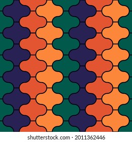 Ornamento de baldosas de pasillo. Patrón sin foco. La ornamentación oriental tradicional. Formas de linterna repetidas. Papel tapiz mosaico. Motif de mosaicos. Papel digital geométrico. Obra de arte vectorial. Impresión textil étnica