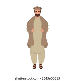 Pashtun Afghan in traditional dress with Pakol afghan cap vector illustration Pakistan People