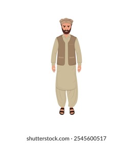 Pashtun Afghan em traje tradicional com paquistanês afegão cap vetor illation Paquistão People