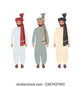 Pashtun Afghan in traditional dress with Turban pagri dastar vector illustration Pakistan People