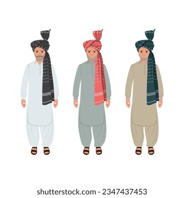 Pashtun Afghan in traditional dress with Turban pagri dastar vector illustration Pakistan People