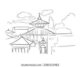 Pashupatinath Temple Shiva Kathmandu Nepal India religion institution vector sketch city illustration line art sketch simple