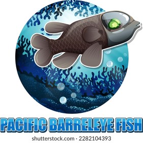 Pasific Barreleye Fish Deep Sea Creature illustration