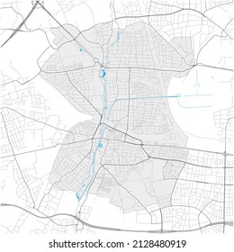 Pasing-Obermenzing, München, DEUTSCHLAND, high detail vector map with city boundaries and editable paths. White outlines for main roads. Many smaller paths. Blue shapes and lines for water.