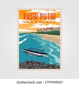 pasir putih anyer beach vintage poster illustration design, indonesian beach poster design