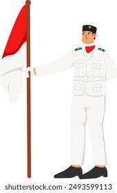 Paskibra Man in Ready Position Holding the Flag Illustration