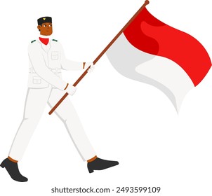 Paskibra Man Walking Carrying a Flag Illustration