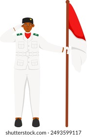 Paskibra Men Respectfully Holding Flags Illustration