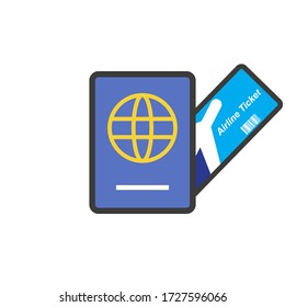 Pasport with airline ticket. Vector in flat design