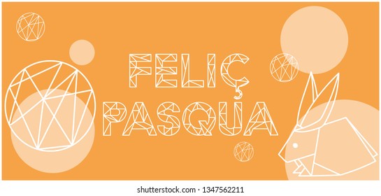 Feliç Pasqua - Happy Easter lettering, written in Catalan language, on yellow background. Flat vector illustration with bunny for Easter design and decoration, invitations, greetings, cards, web.