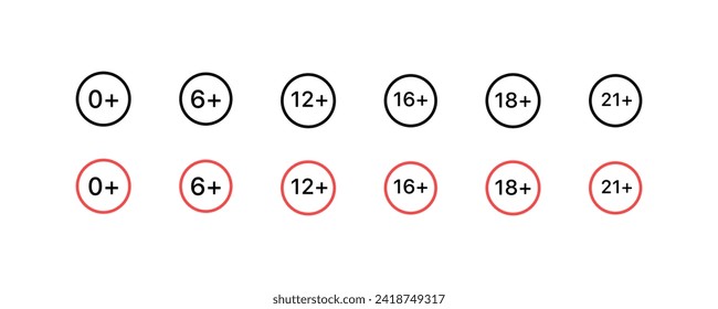 Pass age icons set. Outline style. Vector icons