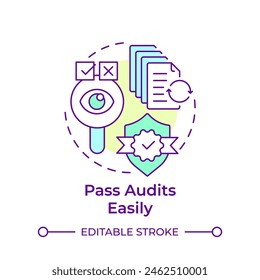 Pass audits easily multi color concept icon. Standardized tests, product safety. Round shape line illustration. Abstract idea. Graphic design. Easy to use in infographic, presentation