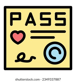 Vector de contorno de icono de tarjeta de pasaje. Salud de pasaporte. Plano de color digital codificado