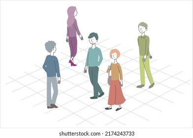 Pass each other walking people vector