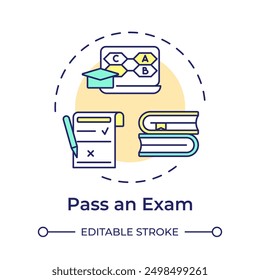 Pass an exam multi color concept icon. Education test, law practice. Notary requirement. Round shape line illustration. Abstract idea. Graphic design. Easy to use in infographic, presentation