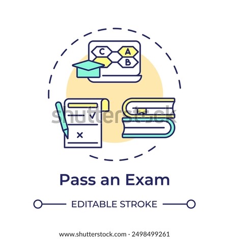 Pass an exam multi color concept icon. Education test, law practice. Notary requirement. Round shape line illustration. Abstract idea. Graphic design. Easy to use in infographic, presentation
