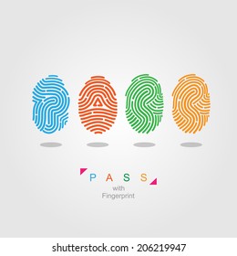 Pass with fingerprint.  color vector illustration.