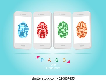 Pass with fingerprint. color vector illustration.