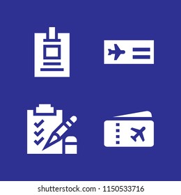pass icon. 4 pass set with id card, airplane ticket and exam vector icons for web and mobile app